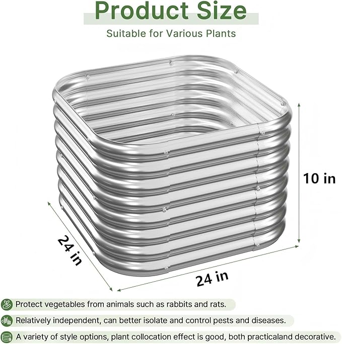 4 PCS Galvanized Raised Garden Bed Outdoor, Metal Garden Bed for Vegetables, Above Ground Garden Box for Flower, Steel Raised Beds for Gardening - 2FT
