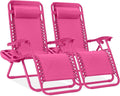 Best Choice Products Set of 2 Adjustable Steel Mesh Zero Gravity Lounge Chair Recliners w/Pillows and Cup Holder Trays - Hot Pink