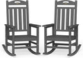 Oversized Outdoor Rocking Chairs Set of 2, High Back Porch Rocking Chair, HDPE All Weather Resistant Rocking Chairs for Patio, 380lbs Weight Capacity, Dark Grey