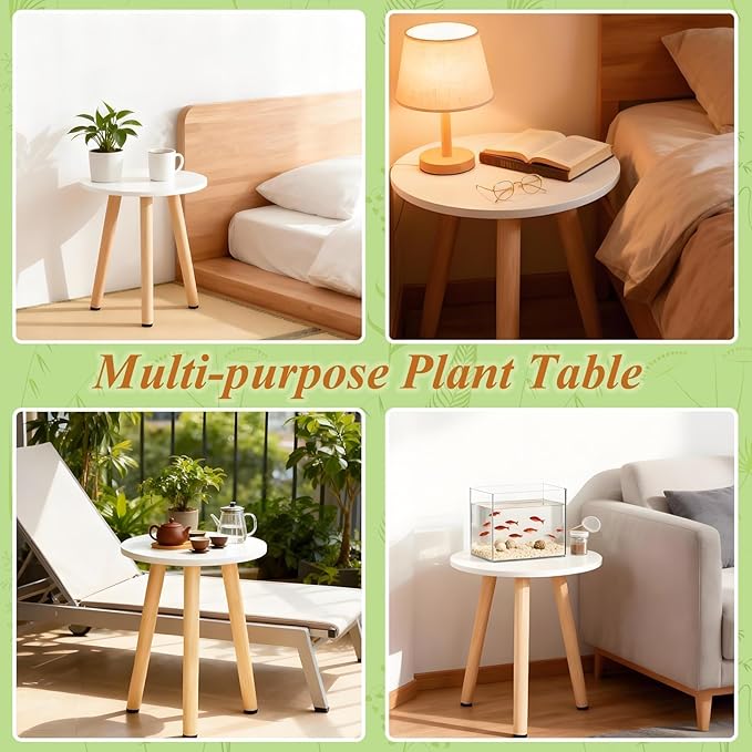 Plant Stand Indoor/Outdoor for Plants,Wood White Planter Stands Holder Mid Century Pedestal Shelf,Sturdy Short Flower Rack Boho Short Plant Table 15.7"Tall Wooden Plants Stool for Garden,Patio
