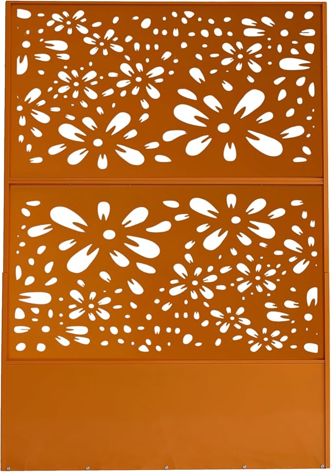 Oakland Living 6 ft. X 4 ft. Orange Freestanding Metal Privacy Screen Room Divider with Flower Box