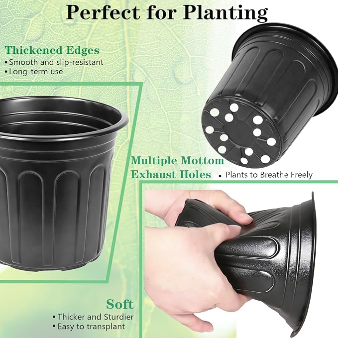 60-Packs 1 Gallon-S Flexible Plastic Plant Nursery Pots with 10 Pcs Plant Labels, Thickened Soft Seed Starting Container for Seedlings, Vegetables, Succulents and Cuttings