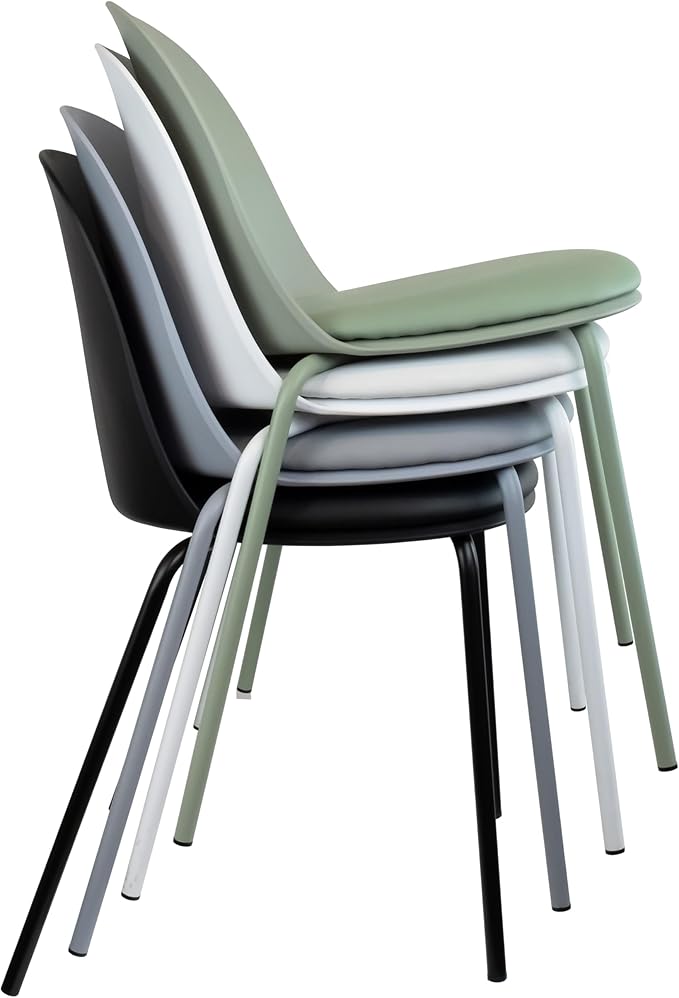 2xhome Modern Stackable Armless Dining Chair | Plastic Shell Seat with Metal Legs | Indoor or Outdoor Use | Home Kitchen Patio (4, Grey, Padded Seat)