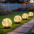 Solar Garden Lights Outdoor Waterproof, 4 Pack 30 LEDs Cracked Glass Ball Light, Ground Landscape Garden Decor, Solar Globe Decorative for Pathway/Patio/Lawn/Yard (Warm White, 3.9")
