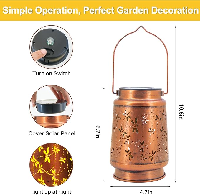 2 Pack Dragonfly Birthday Gifts for Women Mom Grandma Solar Lanterns Outdoor Waterproof Garden Decor Hanging LED Decorative Light for Patio Yard Lawn Gardening Gifts