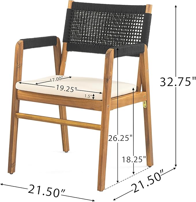 Christopher Knight Home Zed 3 Pieces Outdoor Dining Set, Acacia Wood Dining Chairs and Table, Slats Panel Design Round Table, Wooden Frame, 2 Seater Bistro Set for Balcony Backyard Garden, Teak+Black