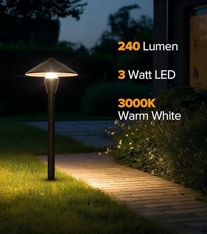 LUTEC 12V Low Voltage Pathway Lights, Die-cast Aluminum Pathway Lights with Connectors，IP65 Waterproof Outdoor Landscape Lighting, 3W 240LM Warm White 3000K for Path, Yard, Garden, 8 Pack