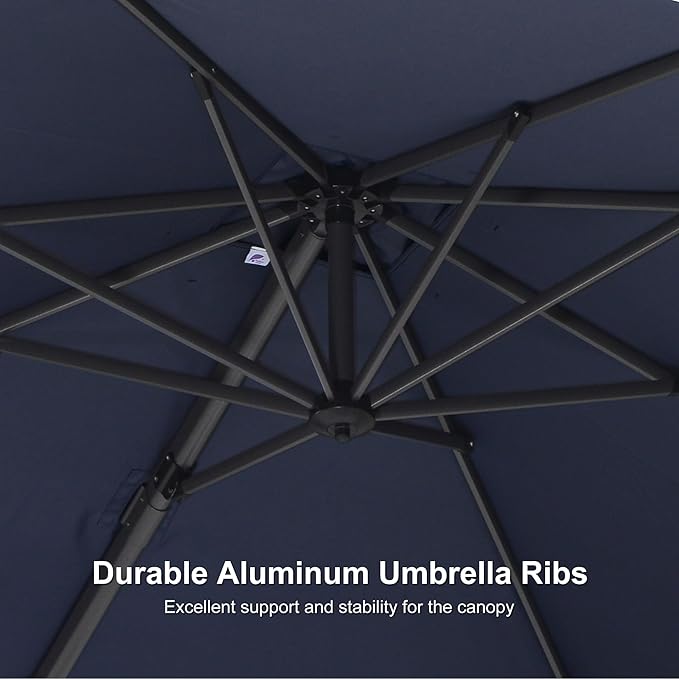 PURPLE LEAF 8' X 8' Patio Umbrella with Wheeled Base for Pool 7' High Offset Outdoor Cantilever Umbrella Swimming Pool Umbrella with 360°Rotation for Poolside Navy Blue
