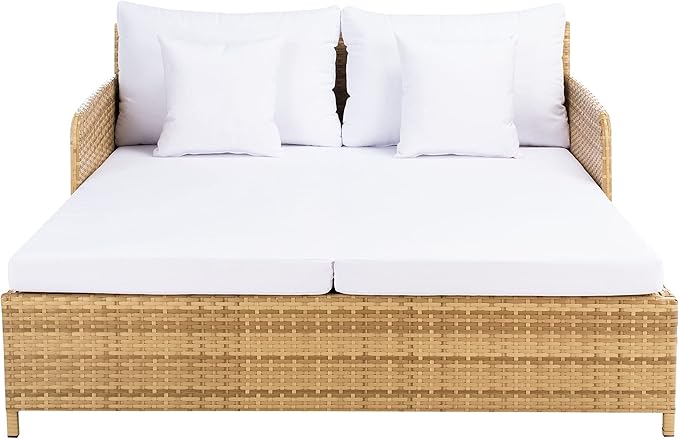 SAFAVIEH Outdoor Collection Cadeo Natural/White Cushion Daybed PAT7500D