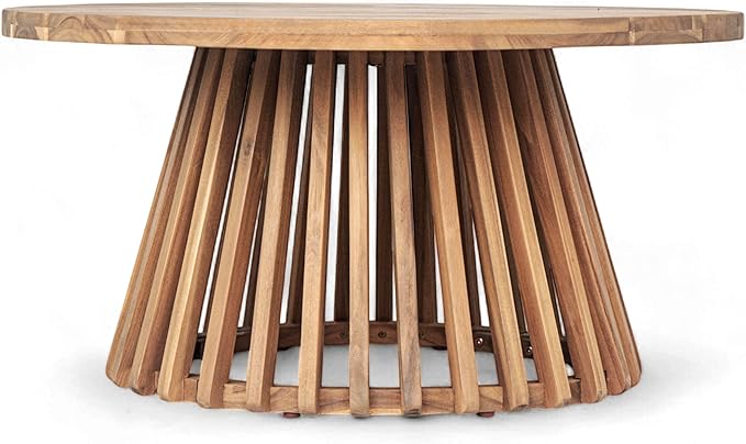Merax Patio Outdoor Acacia Wood Round Coffee Table for Backyard, Lawn, Balcony, Easy Assemble Teak