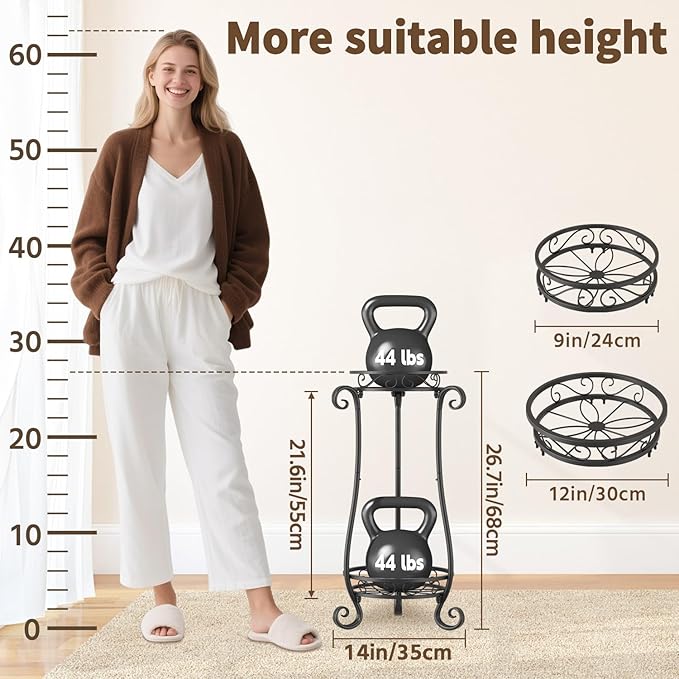 LASZOLA 2 Tier Black Metal Plant Stand for Multiple Large Planters Indoor Outdoor Organizer, Heavy Duty Tall Flower Stand for Corner Patio Bathroom Office, Modern Sturdy Vertical Iron Rack, Cat Proof