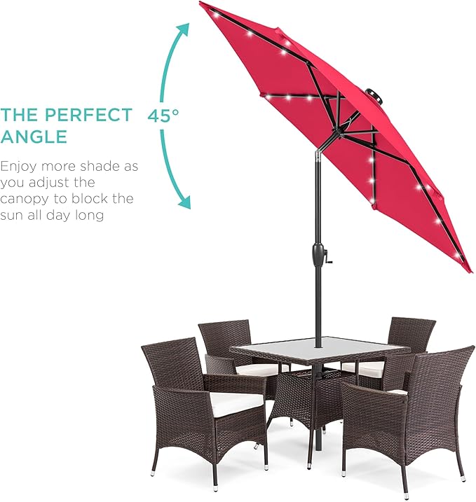 Best Choice Products 7.5ft Outdoor Solar Market Table Patio Umbrella for Deck, Pool w/Tilt, Crank, LED Lights - Hot Pink