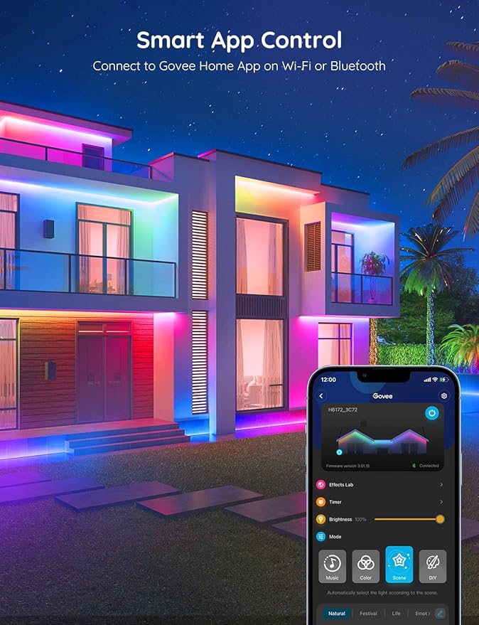 Govee Outdoor LED Strip Lights, 65.6ft Smart Led Strip Lights Work with Alexa and Google Assistant, App Control, IP65 Waterproof, RGBIC Outdoor Lights for Patio, Eave, Patio Decorations