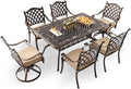 7-Piece Cast Aluminum Patio Furniture, Patio Dining Set for 6 Include 59" Rectangular Outdoor Dining Table, 4 Stackable Chairs & 2 Swivel Chairs with Cushions & Umbrella Hole(Bronze)