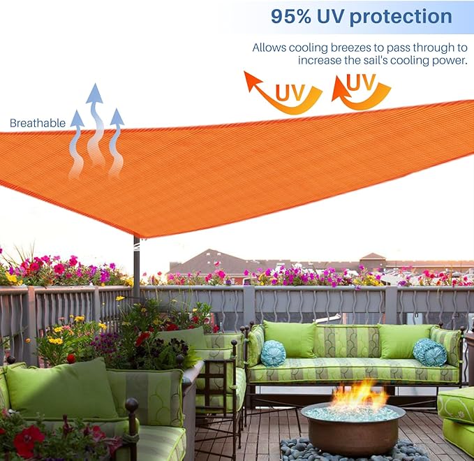 E&K Sunrise 19' x 19' x 19' Sun Shade Sail Triangle Canopy Shade Cover UV Block for Patio Backyard Garden Outdoor (Orange)
