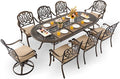 9-Piece Cast Aluminum Patio Furniture, Outdoor Dining Sets for 8 Include 87" Oval Patio Dining Table, 6 Stackable Chairs & 2 Swivel Chairs with Cushions & Umbrella Hole(Bronze)