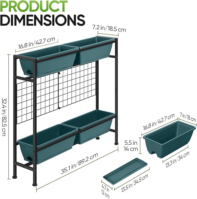 CADUKE Raised Planter Box with Legs, 32" Elevated Vegetable Garden Beds, Raised Garden Bed with Drainage Holes & Trellis, Herb Garden Planter Outdoor for Vegetables, Balcony, Patio, Green