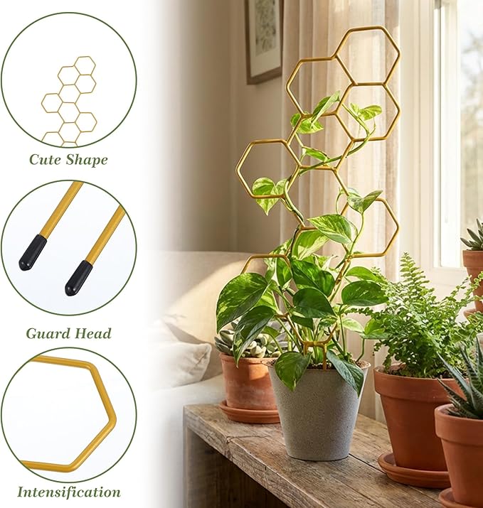 Small Trellis for Potted Plants, 14 Inch Indoor Trellis for Climbing Plants Honeycomb Shape Metal Plant Trellis for Pots Plant Climbing Support for Flower Hoya Pothos Houseplants