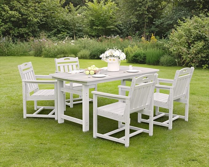 Ciokea HDPE Outdoor Patio Dining Chairs Set of 2, All-Weather Porch Chair with Wide Seat, Durable Outdoor Furniture for Backyard, Garden, Lawn & Poolside, White