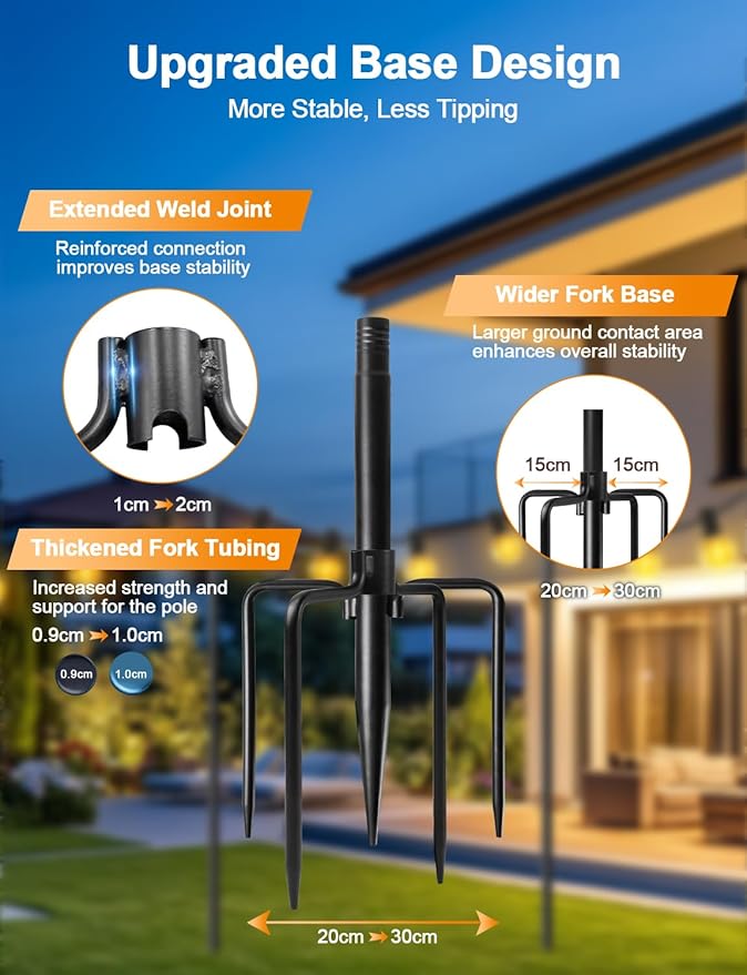 4 Pack String Light Poles for Outside, Thickened Metal Christmas Lights Hanger Pole Outdoor with Fork, Lighting Hanging Post Accessories for Patio Decor Garden Backyard Yard Outside Decorations