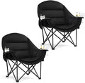 Oversized Camping Chair for Adults - Heavy Duty Outdoor Padded Large Lawn Camp Chair with Cup Holder Cooler Pockets for Sports Beach Fishing Garden Portable Supports 500lbs, AllBlack 2 Pack