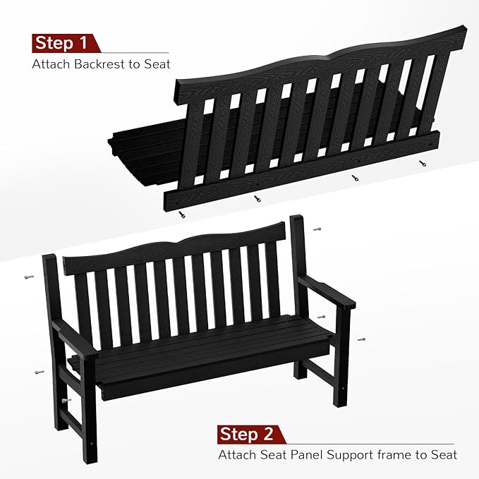 Stoog All-Weather Outdoor Benches Set of 2, Never Fade & Rust-Proof HIPS Plastic Garden Bench, 800lb Capacity, Used for Patio, Backyard, Porch, Black