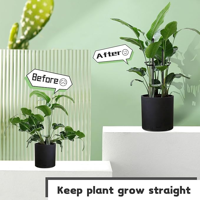 Plant Stakes 17inch &11inch SupKing Adjustable Length Plant Support Stake 16Pcs Orchid Sticks with Clips for Indoor Outdoor,Garden Poles for Potted Tomato Amaryllis Vegetables with 20 Ties (Black)