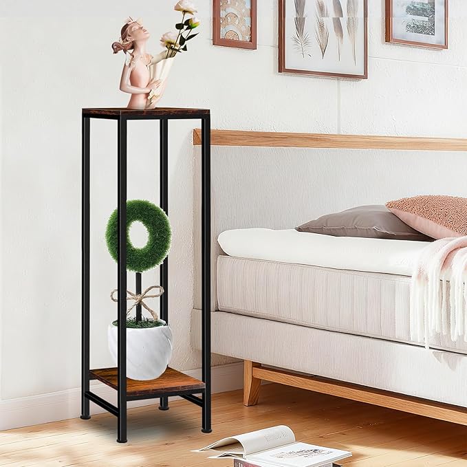 41" Tall Plant Stand Indoor, 2 Tier Plant stands for Indoor Outdoor Plants, Heavy Duty Flower Stand Metal Pedestal Stand Modern Display Rack for Living Room, Brown