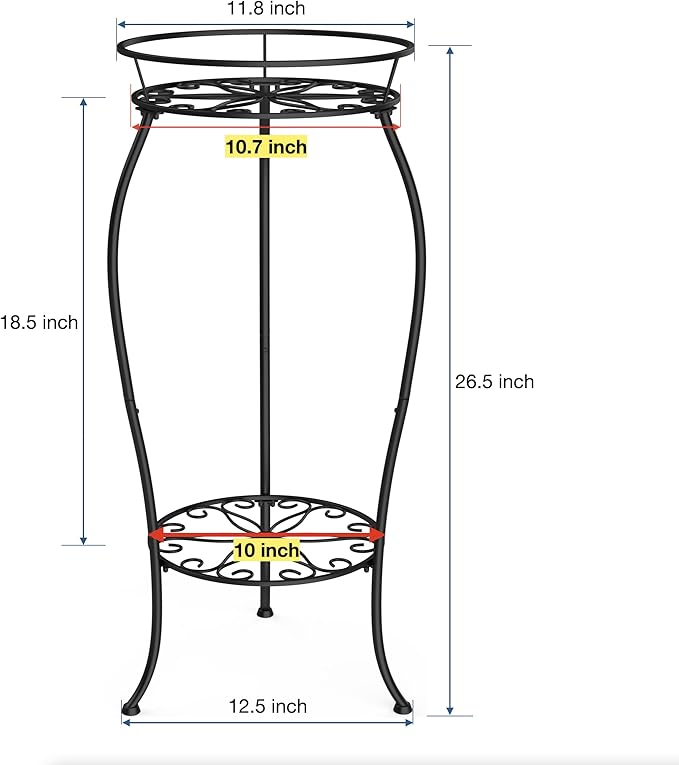 FaithLand Plant Stand, Metal Planter Holder Indoor Outdoor, 2 Tier Round Potted Supports Rack, Corner Display Shelf Black, Tall