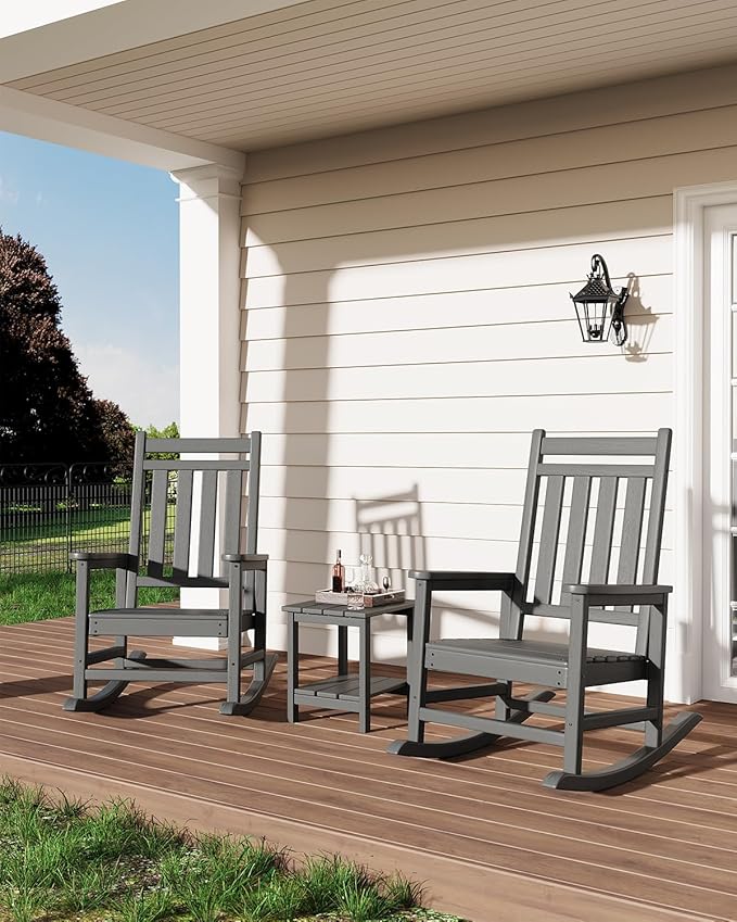 GarveeLife Outdoor Side Table 2-Tier, 18 in HDPE All Weather Resistant Patio Side Tables for Outside, End Table for Patio Pool Deck Indoor Backyard, Grey