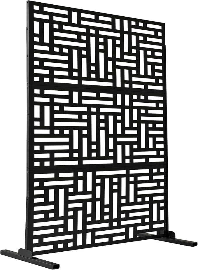 Oakland Living 6 ft. X 4 ft. Black Freestanding Metal Privacy Screen Room Divider