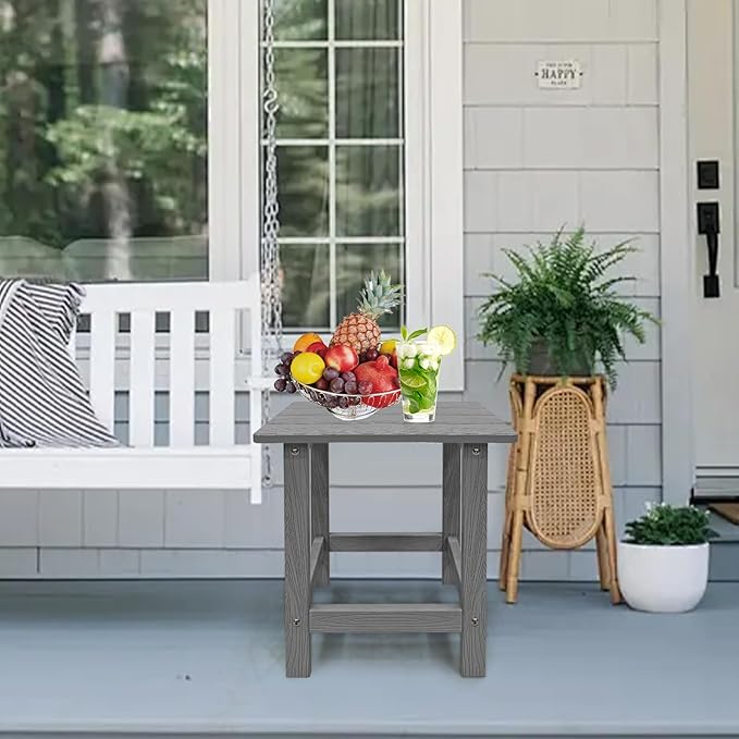 Outdoor Side Table, HDPS Single Adirondack Side Table Weather Resistant, Table for Adirondack Chair, Outside End Table for Patio, Pool, Deck, Porch, Outdoor or Indoor Use, Grey