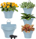 MADHOLLY 6Pcs Vertical Hanging Planters for Outdoor Plants - Wall Plant Holder for Indoor Decorations Garden Fence, Plastic Flower Pots with Drainage Grid and Hooks (Blue)