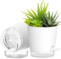 Plant Pots 8 Inch Self Watering Pots, 2 Pack Plastic Planters with Drainage Holes and Clear Saucers,Plastic Flower Pots for Indoor Out Door Plants(White)