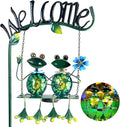HONGLAND Solar Lights Outdoor Waterproof, Frog Swing Garden Decor, Frog Decorative Stake with Welcome Sign Landscape Patio Yard Gifts for Women Mom (48 inch)