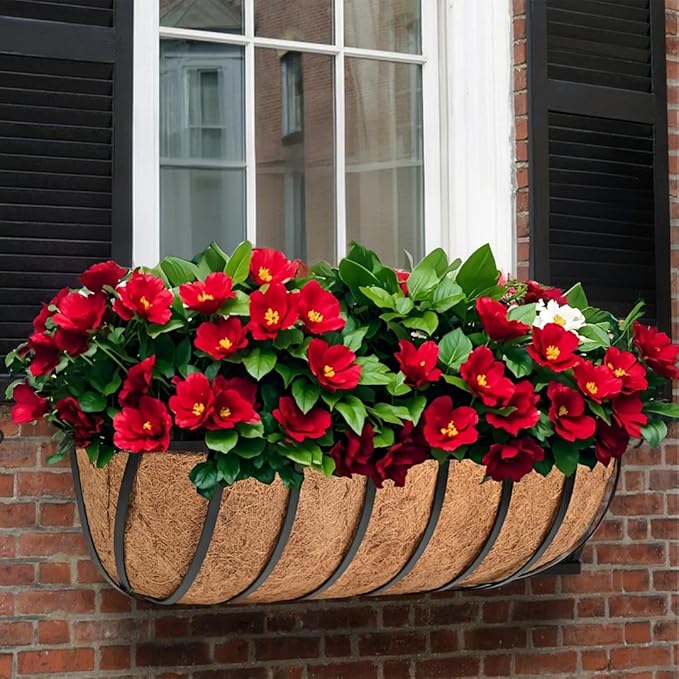 hehimhis 2 Pack 24 Inch Window Planter Box with Adjustable Bracket and Coco Liner for Porch, Balcony Planters Railing Hanging,Fence, Patio Hanging Planters for Garden Outdoor