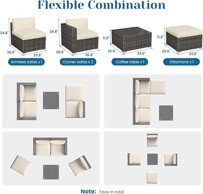 Outdoor Patio Furniture Set, Rattan Outdoor Sectional Furniture, Patio Conversation Sets for Balcony, Porch, Backyard, Deck, Garden, Beige