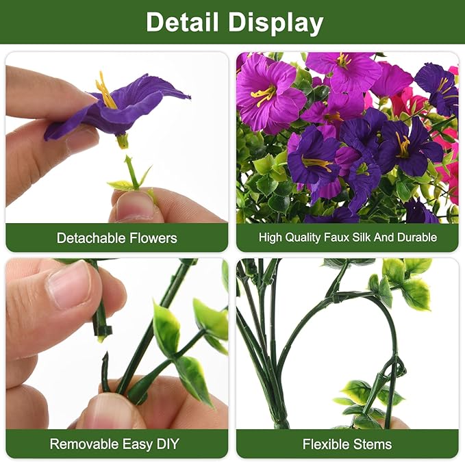 INQCMY Artificial Flowers for Outdoors Fake Plants Spring Decoration, 12 Bundles Faux Petunias UV Resistant No Fade Realistic Silk Flower for Outside Planters Patio Porch Yard Window Box