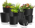 Plant Pots 4/5/5.5/6/6.5/7/8 Inch Self Watering Pots, 7 Pack Plastic Planters with Drainage Holes and Clear Saucers,Plastic Flower Pots,Nursery Planting Pot for Indoor Out Door Plants(Black)