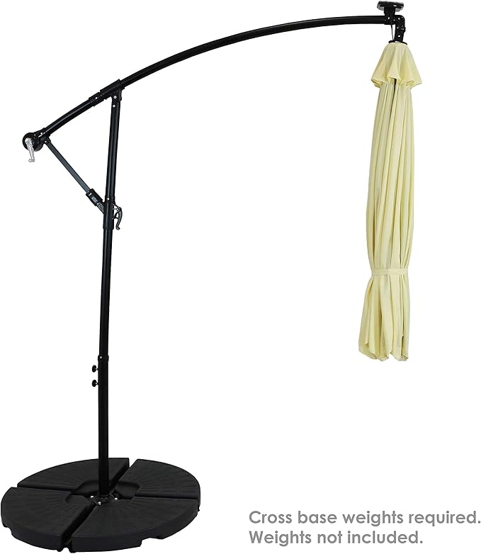 Sunnydaze 10' Solar Offset Patio Umbrella - Solar Cantilever Umbrella Outdoor with LED Lights - Polyester Shade, Air Vent, & Cross Base