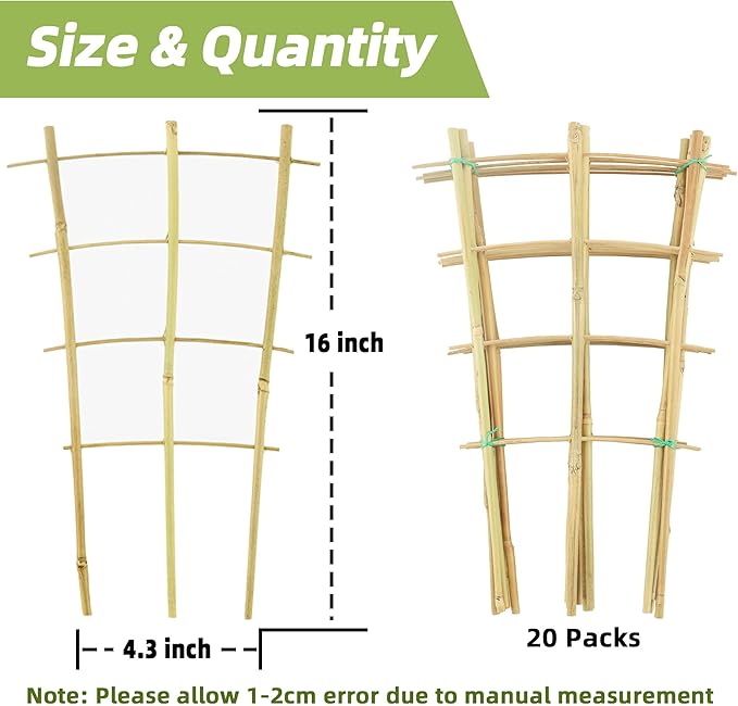 20 Pack 16" Bamboo Trellis for Climbing Plants-Natural Garden Ladder Fan -Shaped Plants Support Trellis for Potted Plant Decor in Door