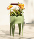 Planter with Stand, Metal 2 in 1 Portable Planter with Grow Bags & Handle, Stable Stylish Indoor Plant Pots with Stand, Modern Flower Pots Outdoor, 7.5'' x 17.3'', Green, Plant Not Included