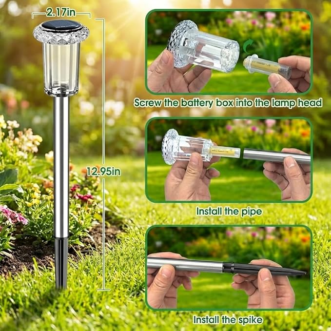 Solar Outdoor Lights, 10 Pack Solar Pathway Lights Outdoor Waterproof, Stainless Steel Stake Lighting for Garden Yard Path Walkway Driveway Patio Lawn Outside Decor,Color Changing