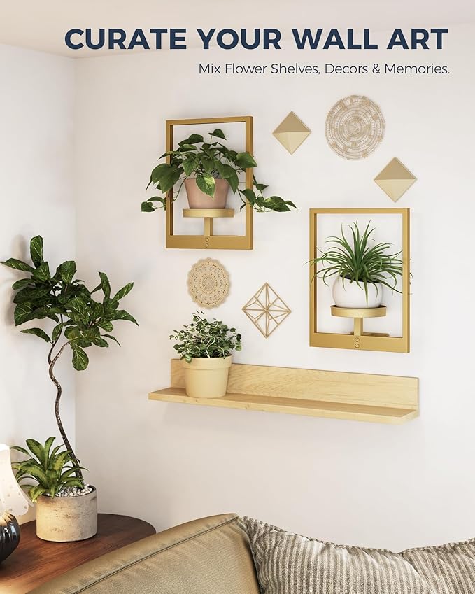 Bamworld Gold Plant Stand Indoor, Plant Hanger Wall Planters for Indoor Plants Window Plant Shelves Plant Holder Wall Decor, Room Decor (Patent Design)