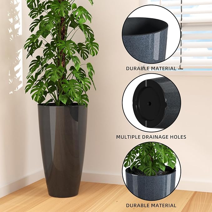QCQHDU 21 inch Tall Planters for Outdoor & Indoor Plants, 2 Pack Sturdy Plant-Flower-Tree Pots for Front Porch Patio Deck Living Room Decor