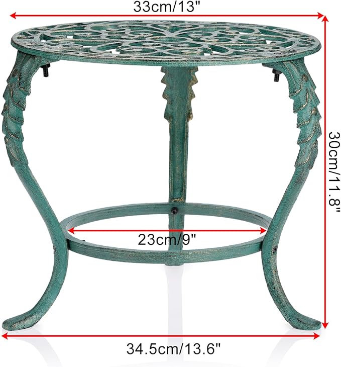 OwnMy Cast Iron Plant Stand Heavy Duty Vintage Wrought Iron Flower Pot Holder, Decorative Pedestal Potted Plant Rack, Indoor Metal Large Plant Stand for Outdoor Patio Garden Home, Antique Green