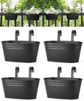 Dahey 10.5 Inch Metal Iron Hanging Flower Pots for Railing Fence Hanging Bucket Pots Countryside Style Outdoor Planter Window Flower Plant Holder with Detachable Hooks Home Decor, Black,4 Pcs