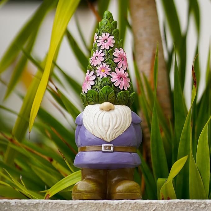 Nacome Solar Garden Outdoor Statues Gnome with Succulent and 7 LED Lights - Lawn Decor for Patio, Balcony, Yard Ornament - Chrismtas Gifts for Mom Grandma