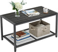 VINGLI Outdoor Coffee Table with Double-Layer Storage, Rectangle Weather-Resistant Patio Coffee Table for Garden, Balcony, Hot Tub, Poolside, Heavy-Duty Metal Frame, Black Modern Design