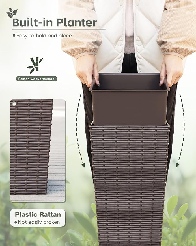 Greesum 24 Inch Tall Plastic Planters (Set of 2), Detachable Inner Pot & Drainage Holes, Outdoor Decorative Flower Pots for Large Plants, Trees, Patio, and Garden, Brown